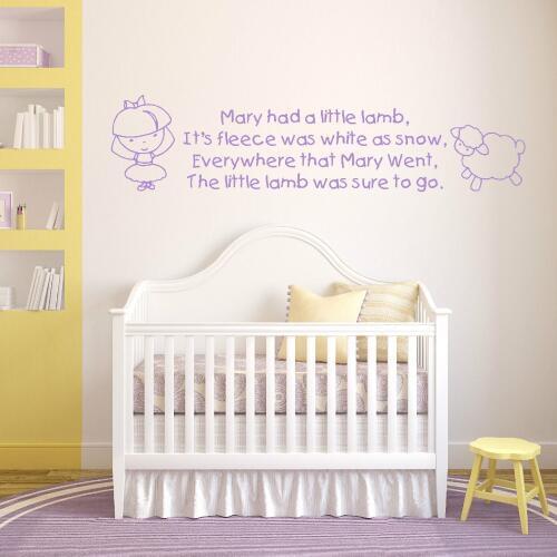 Art Wall Sticker Quote Mary had a little Lamb Nontoxic PVC Wall Decals Children Room Nursery Rhyme Wall Art Stickers Decal LA972