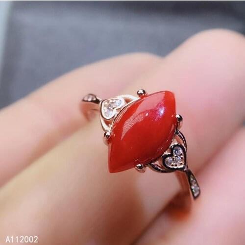 KJJEAXCMY fine jewelry natural red coral 925 sterling silver new women adjustable gemstone ring support test luxury lovely