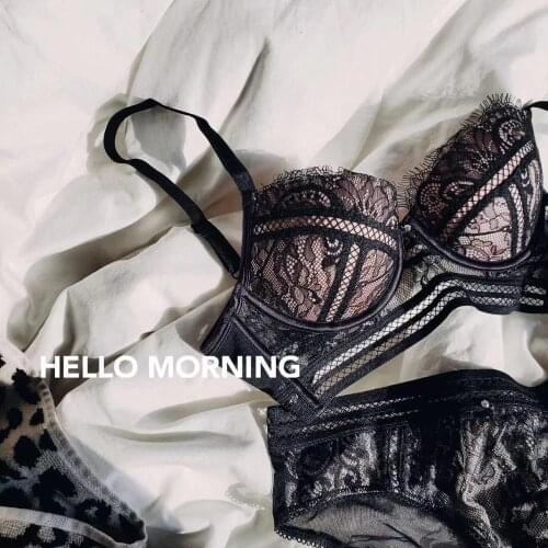 Eyelashes lace large size underwear set women sexy breasts big bra gathered retro lingerie wire free comfortable underwear