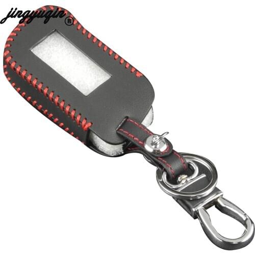 Jingyuqin 3 Buttons Remote Hand-stitched Leather Key Cover Case A93 Keychaine For Starline A93 A63 Two Way Car Alarm