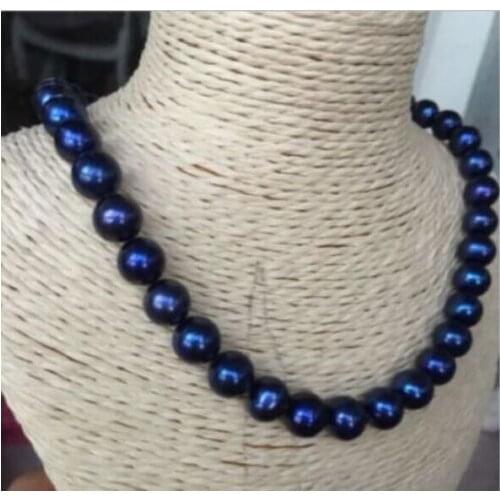 BEAUTIFUL 18" 10-11 MM SOUTH BLACK BLUE PEARL NECKLACE AAA
