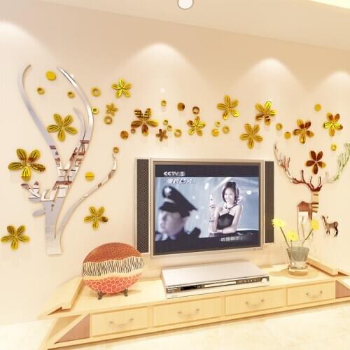 Flower and rattan creative 3D acrylic wall sticker living room decoration bathroom decor