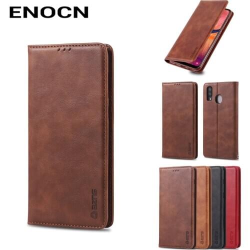 Magnetic Flip Case For Samsung Galaxy A40 Case Samsung A40 over Leather Wallet Card Slots Luxury Retro Folding Phone Case