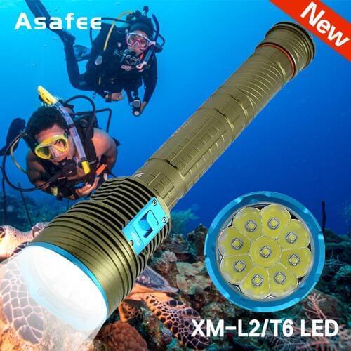 Powerful 8000Lumens LED Flashlight Lantern Tactical Military Led Dive Torch 9x XM-L2 Diving Light 18650 Underwater Video Lamp