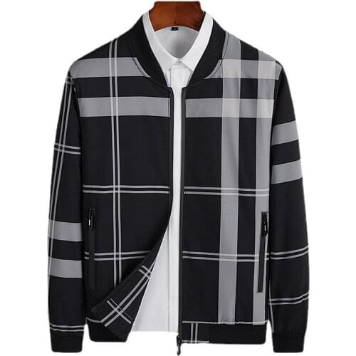 Autumn new men jacket baseball collar business slim casual Outerwear plaid jacket trend zipper Coats Business Work Clothes Tops