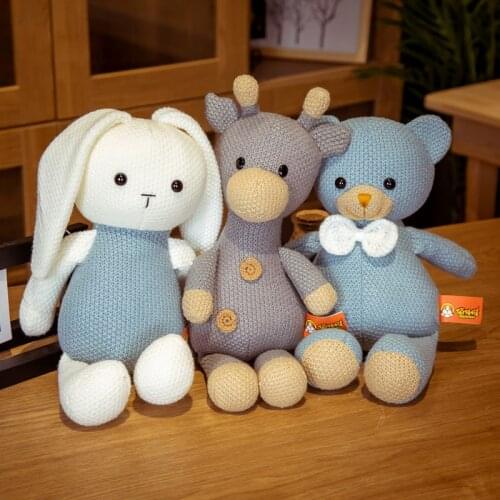 1pc 35cm Soft Knitted Elephant Pig Giraffe Rabbit Teddy bear Plush Toys Stuffed Cotton Animal Pillow Baby Sleeping Appease Gift