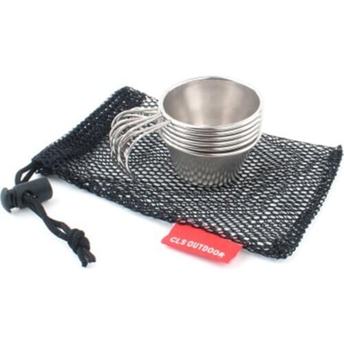 6-piece Set Outdoor Mini Wine Glass 304 Stainless Steel Portable Picnic Camping Small Coffee Cup Water Cup 50ml