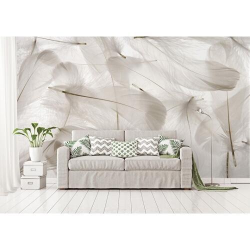 Bacaz 8D/3d Stickers White Feather Wallpaper Mural abstract Hand-painte Art Wall Mural Wallpaper walls for Living Room Decor
