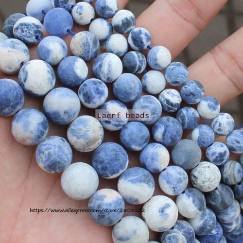 Natural Matte Blue Sodalite Jaspers Stone Beads Natural Loose Beads 15''/ Strand 4-12MM Pick Size For Jewelry Making