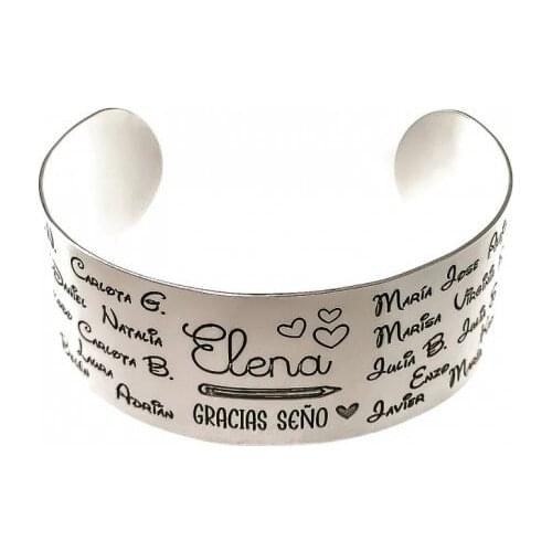 Minosilver personalized sterling silver sign bangle with names 25 Mm the most beautiful gift for teachers and teachers