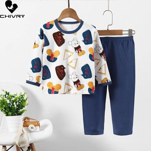 2021 Kids Boys Girls Pajama Sets Cartoon Long Sleeve T-Shirt Tops with Pants Newborn Baby Spring Autumn Sleeping Clothing Sets