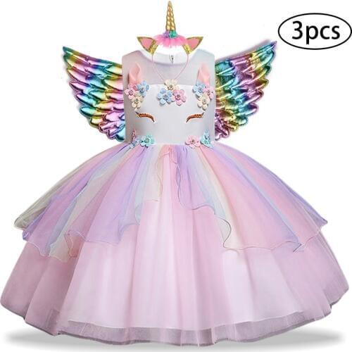 Girls Dress 3Pcs Kids Dresses For Girls Unicorn Party Dress Toddler Christmas Costume Child Princess Dress 3 4 5 6 7 8 9 10 Year