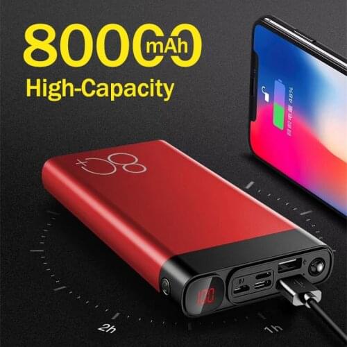 Portable 80000mAh Power Bank With DualUSB Ports Digital Display Charger for Xiaomi Samsung IPhone Travel Fast Charging PowerBank