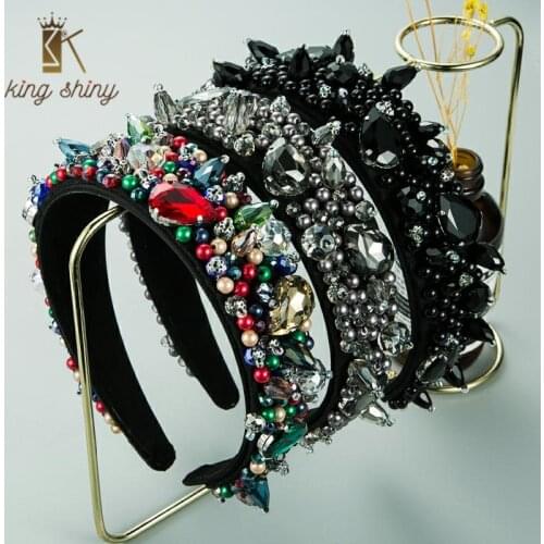 Vintage Baoruqe Colorful Geometric Crystal Headband for Woman Elegant Hand Made Beaded Hairband Female Party Hair Accessories