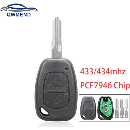 BHKEY for Renault Car Key 2 Buttons Remote Key for Renault Master Trafic Movano Vivaro 433mhz PCF7946 Chip NE73 VAC102 Blade