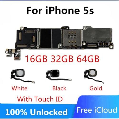 Unlock For iphone 5s motherboard With / Without Touch ID For iphone 5s Mainboard Free iCloud 16GB 32GB 64GB With IOS