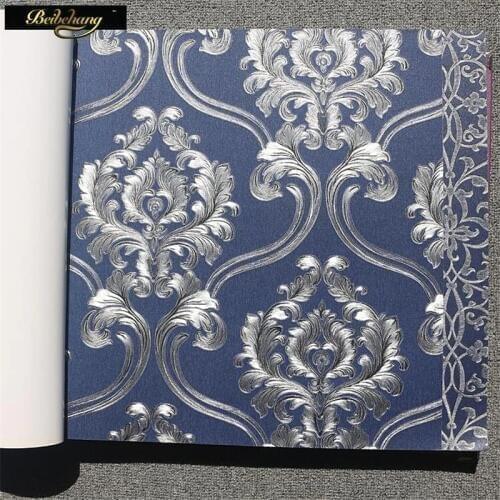 Beibehang European-style luxury Damascus dark blue wallpaper living room bedroom beauty salon European-style red wall paper