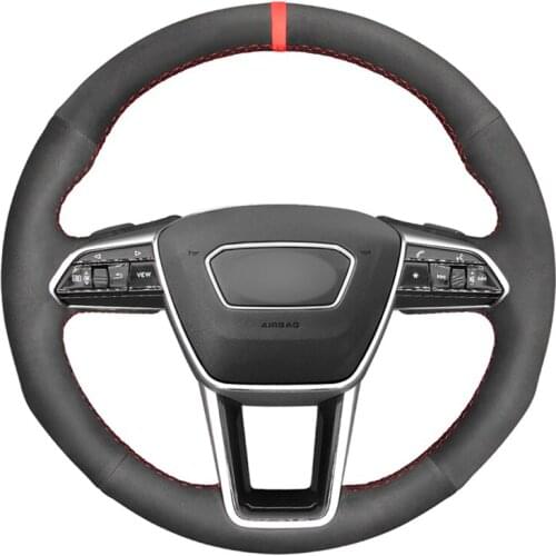 Hand-stitched Black Suede No-slip Car Steering Wheel Cover For Audi A6 (C8) Avant Allroad 2018-2019 A7 (K8) 2018-2019 S7 2019