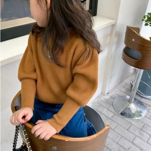 2021 New Arrival Girls Boys Knitted Sweaters Autumn Puff Sleeve Fashion Kids Pullover Sweater 2-8 Years XY901