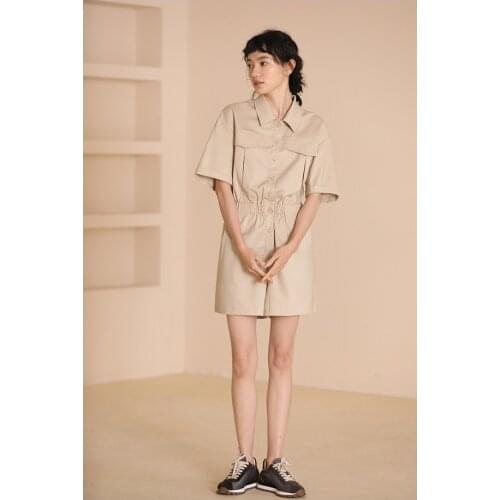 21 summer sweet tea summer comfortable cotton and linen tooling waist pocket Jumpsuit shorts 0625-22