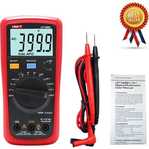 UNI-T UT136B+ Multimeter Digital multimeter tester AC DC Voltmeter Ammeter Ohm capacitance HFE Diode/transistor tester