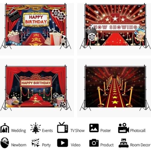 Red Carpet Stage Cinema Star Dream Backdrop Girl Birthday Party Decoration Photography Studio Photo Kids Custom Vinyl Background