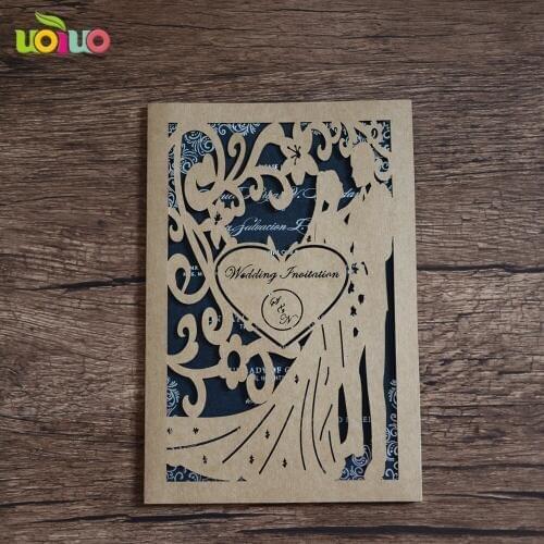 Vintage kraft paper newest classic cheap bride and groom wedding invitation card romantic unique invitation cards