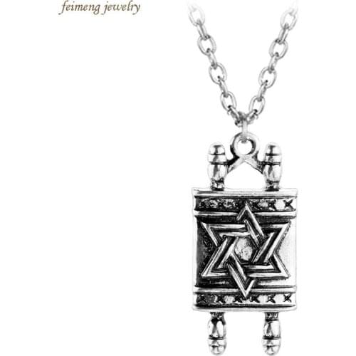 High Quality Jewish Hebrew Sefer Torah Scroll Religious Pendant Necklace Women With Star Of David Classic Jewelry For Men
