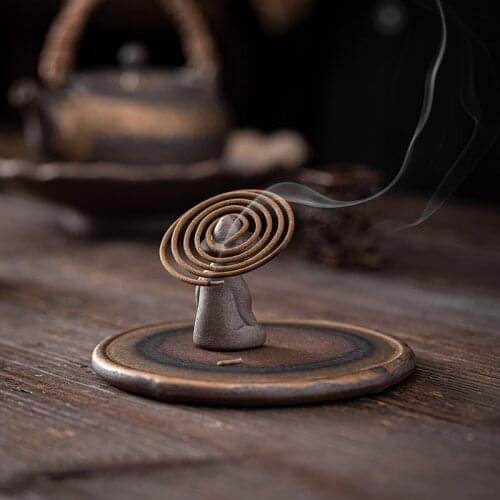 Japanese Gilding Iron Glaze Meditation Incense Coil Burner Agarwood Sandalwood Incense Bracket Incense Holder Sets Zen Decor