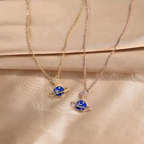 Unique Design Dream Planet Moon Star Pendant Necklaces For Women No Fade Stainless Steel Female Clavicle Chain Jewelry Girl Gift