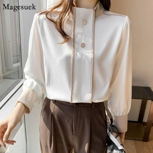 Elegant Office Lady Chiffon Blouse Women Top Autumn New Stand Collar Long Sleeve Woman Shirt Fashion Clothing Blusas Mujer 15067