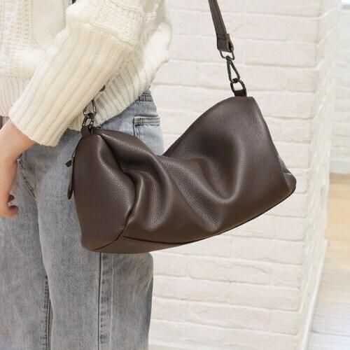 Female Handbags Women Boston Bags 100% Soft Genuine Leather Solid Shoulder Bags For Ladies 2021 New Messenger Bags For Women