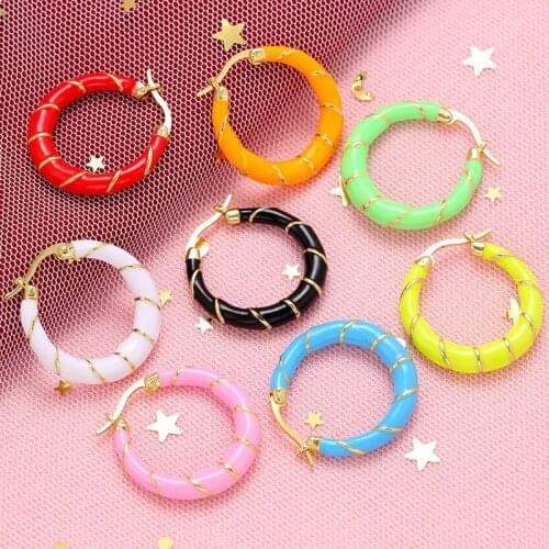 1 Pair Gold Color Large Hoop Color Earrings 2021 Fashion Screw Thread Enamel Earrings Bohemian Style Jewelry Wholesale