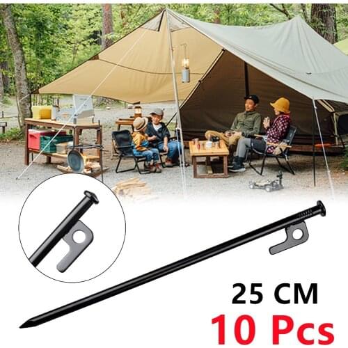 10 Pcs 25cm Steel Metal Tent Peg Nails Beach Canopy Camping Stakes Hiking Ground Nail Outdoor Traveling Tent Sand Accessories