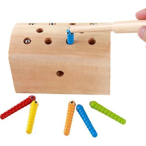 10Pcs Insects Basic Educational Development Wooden Magnetic Catch Insects Game Toys Kids Children Educational Toys