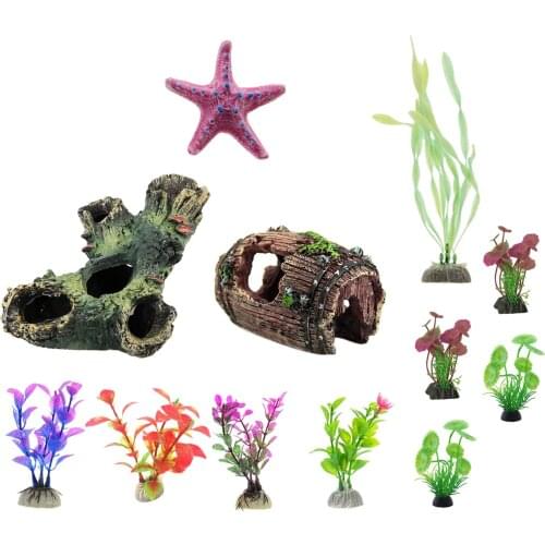 12 Pack Aquarium Ornament Artificial Plant Tree Trunk Statue Micro Landscape Fish Tank Fishbowl Decor Barrel Crafts Accessories