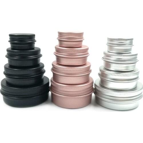 200pcs Aluminum Jar 5g 10g 15g 30g Metal Cream Jar, Black/Silver/Rose Gold Cosmetic Face Care Lip Balm Gloss Packaging