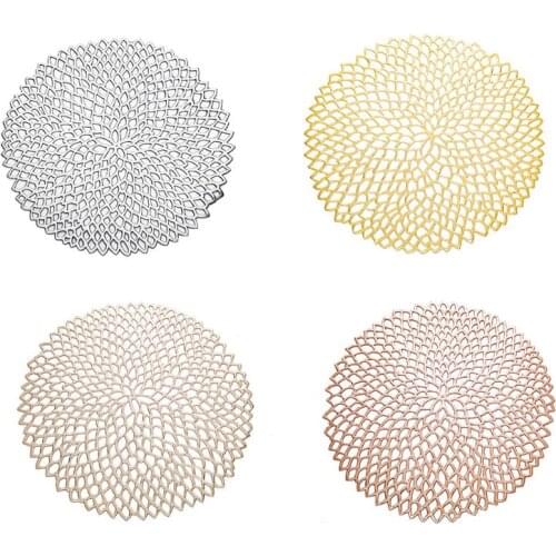 38cm Round Shape Dining Tableware Pad Hollow Out Flower Insulation Decorative Metallic Placemat PVC Coaster Pads Bowl Mats