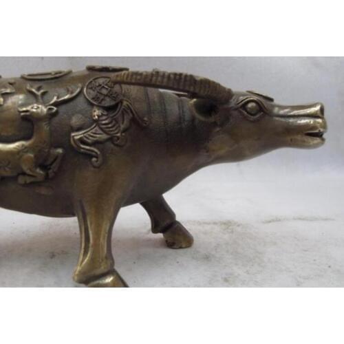 4 Chinese Folk Classical Copper Bronze Made deer OX Bull fengshui wealth Statue