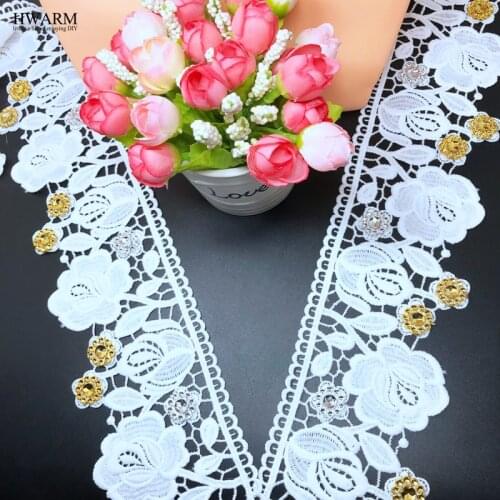 5yard 7.8cm 3D rhinestone african lace fabric ribbon rose flower wedding dress accessories DIY women skirt decoration for home