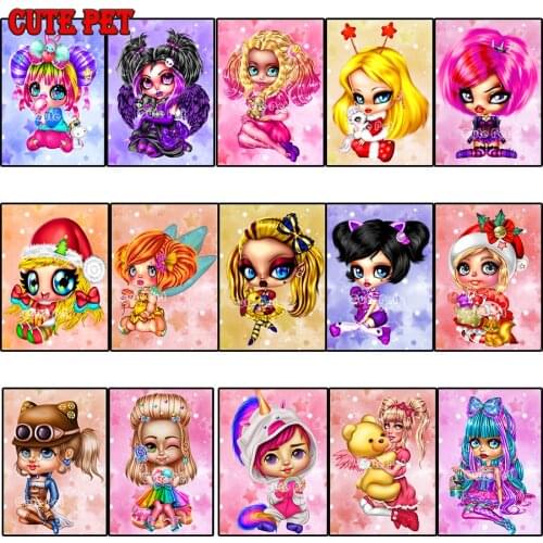 5D Diamond Cartoon Dolls Full Round square Drill Mosaic Art Picture of Rhinestone Cartoon girl DIY Diamond Painting Decoration