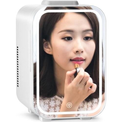 8L Mini Makeup Fridge Portable Cosmetic Refrigerator Compact Glass Panel Led Light Cooler Warmer Freezer for Home Car Dual Use