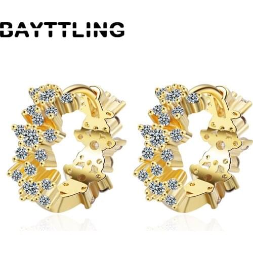 BAYTTLING 925 Silver 14MM Fine Plum Blossom Zircon Circle Earrings For Women Fashion Jewelry Birthday Wedding Gift