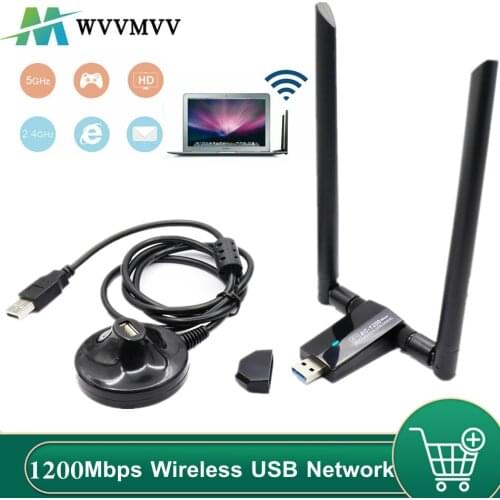 Wireless Network Card 1200Mbps Long Range AC1200 Dual Band 5G+2.4G Wireless USB 3.0 WiFi Adapter 802.11ac wifi Antennas