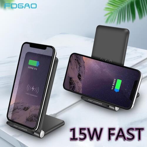 FDGAO 15W Wireless Charger Fast Charging Stand Pad Qi Quick Charge for iPhone 11 Pro Max XS XR X 8 Samsung S10 S9 S8 Note 10 9 8