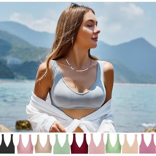 FINETOO Women Seamless Bralette Underwear Push Up U-Back Intimates Lingerie Femme Short Cropped Top Sexy V-Neck Bra Tank Tops