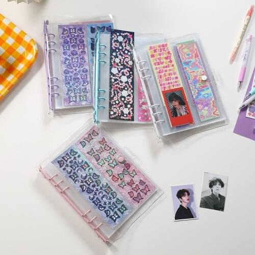 A5/A6 Glittery Transparent Binder Notebook Cover Kpop Photocards Collect BooK DIY Planner Bullet Cover School Stationery