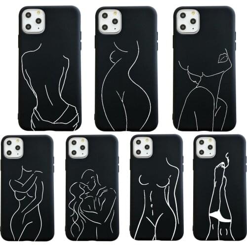 Phone Case for IPhone 7 8 Plus 6s 12 11 Pro Max mini X XR XS Max 2021 Abstract Geometric Art Line Face Shockproof black Cover