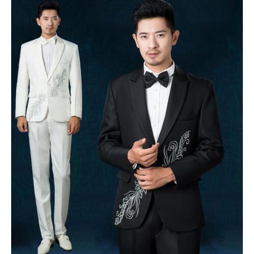 Black white korean 2020 new arrival men slim fit suits mens suits wedding groom latest coat pant designs men suit + pant + tie