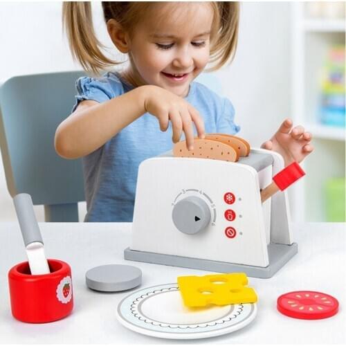 Kids Bread Maker Toys Pretend Play Sets Wooden Simulation Toasters Machine Role Play Kitchen Tools Playset for Children